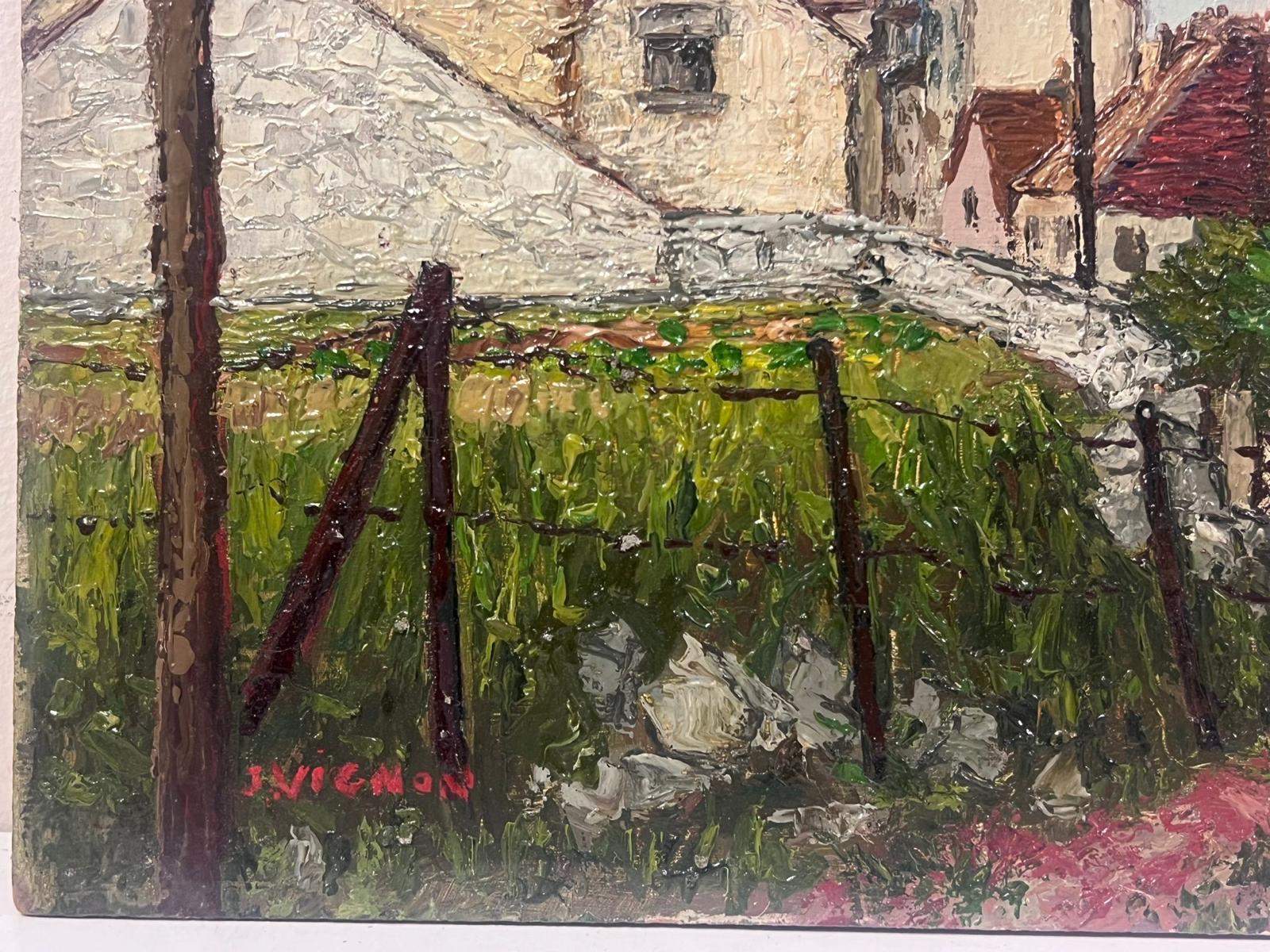 1950s French Post Impressionist Signed Oil Old French Village Back Streets - Painting by Josine Vignon