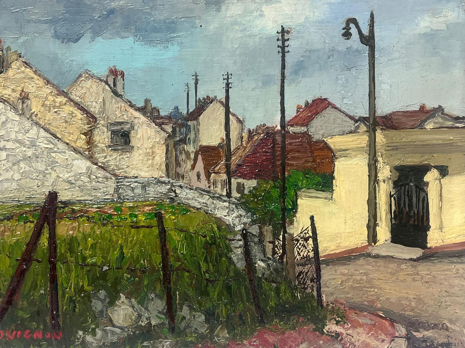 1950s French Post Impressionist Signed Oil Old French Village Back Streets For Sale 1