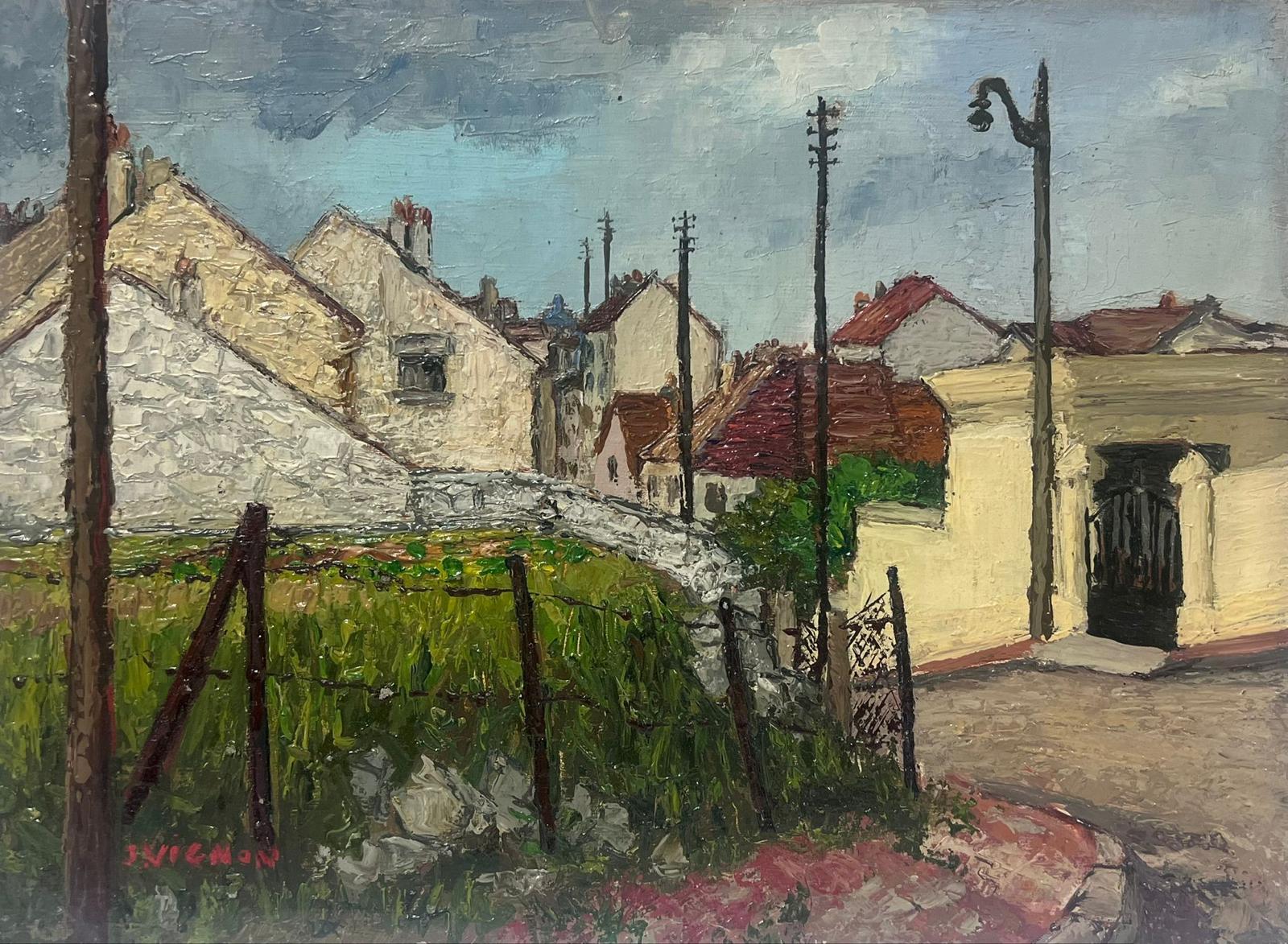 1950s French Post Impressionist Signed Oil Old French Village Back Streets