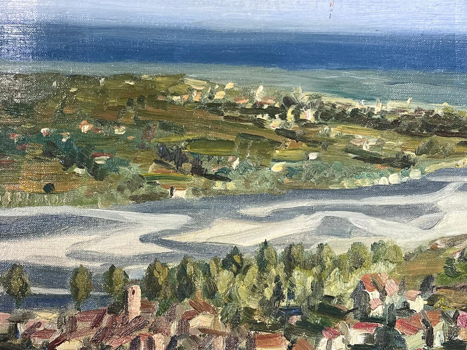 1950s French Post Impressionist Signed Provencal Village Wide View Coast Line  en vente 1