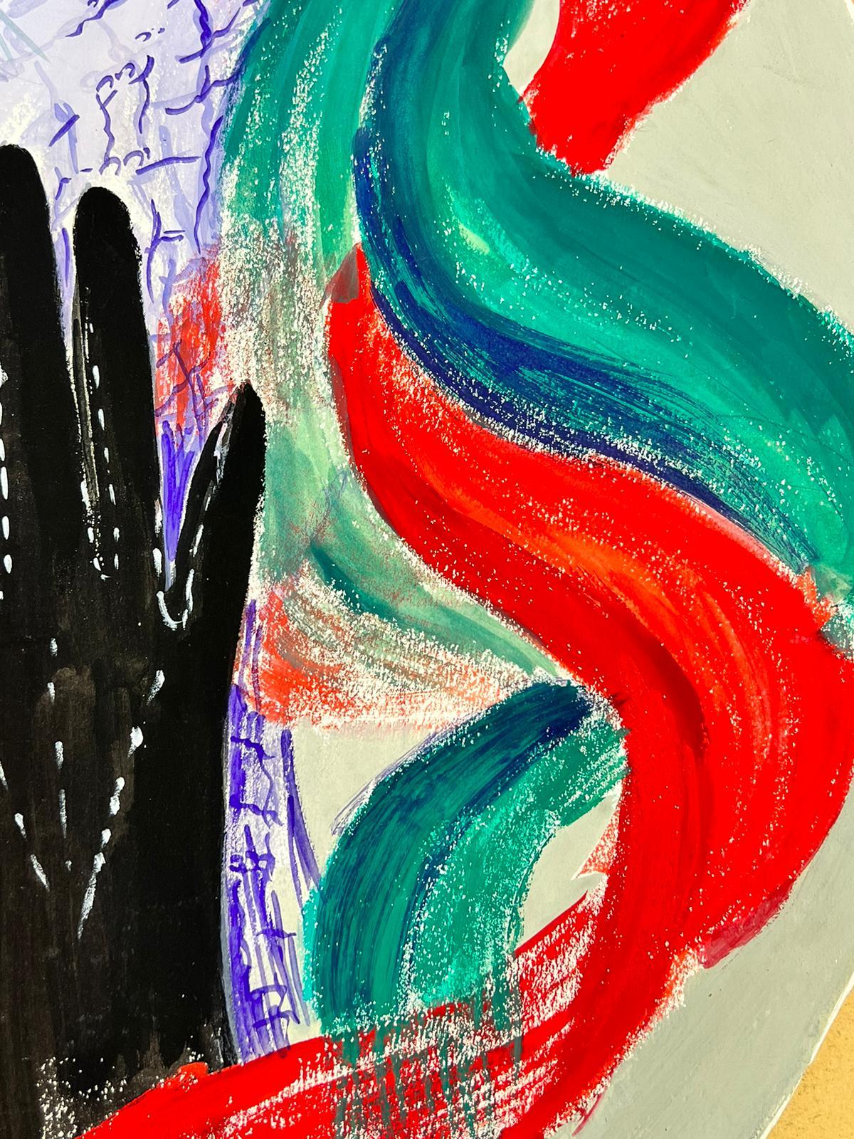 1960's Abstract Drawing Of A Colorful Portrait Of A Lady Wearing Black Gloves  For Sale 2