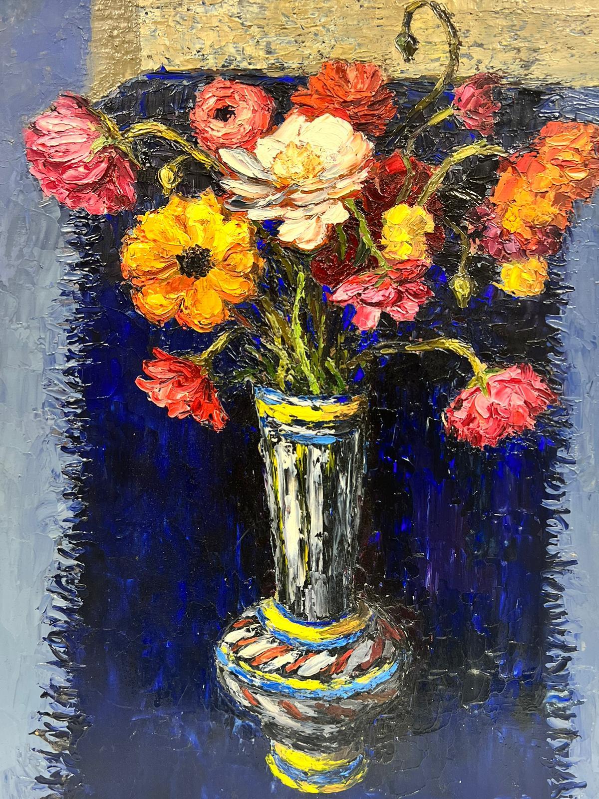 Flowers in a Vase, circa 1960's
by Josine Vignon (French 1922-2022) 
signed
oil painting on board, unframed
board: 16 x 13 inches
very good condition 
provenance: from the artists estate, France

Josine Vignon (1922-2022) was a French artist living