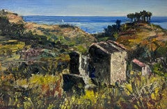 Peinture à l'huile post-impressionniste française des années 1960, Cagnes Sur Mer, paysage côtier français