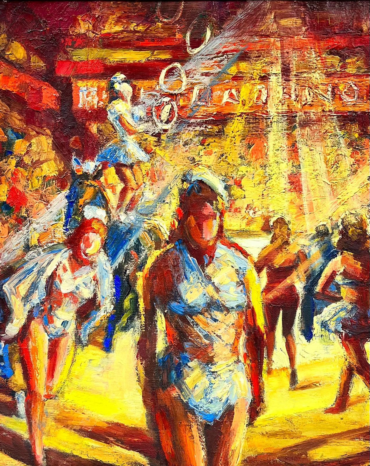 Olio post impressionista francese degli anni '60 Gli artisti del circo Montparnasse Cornice - Painting di Josine Vignon