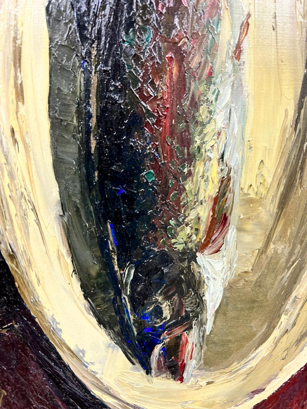 1960's French Post-Impressionist Oil Trout Painting On A Plate Thick Oil Impasto For Sale 1