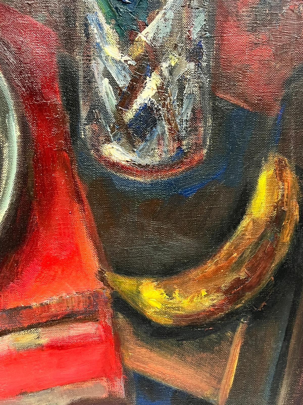 1960's Post-Impresionista Francés Firmado Óleo Frutas Flores Artistas Paleta - Painting Posimpresionista de Josine Vignon