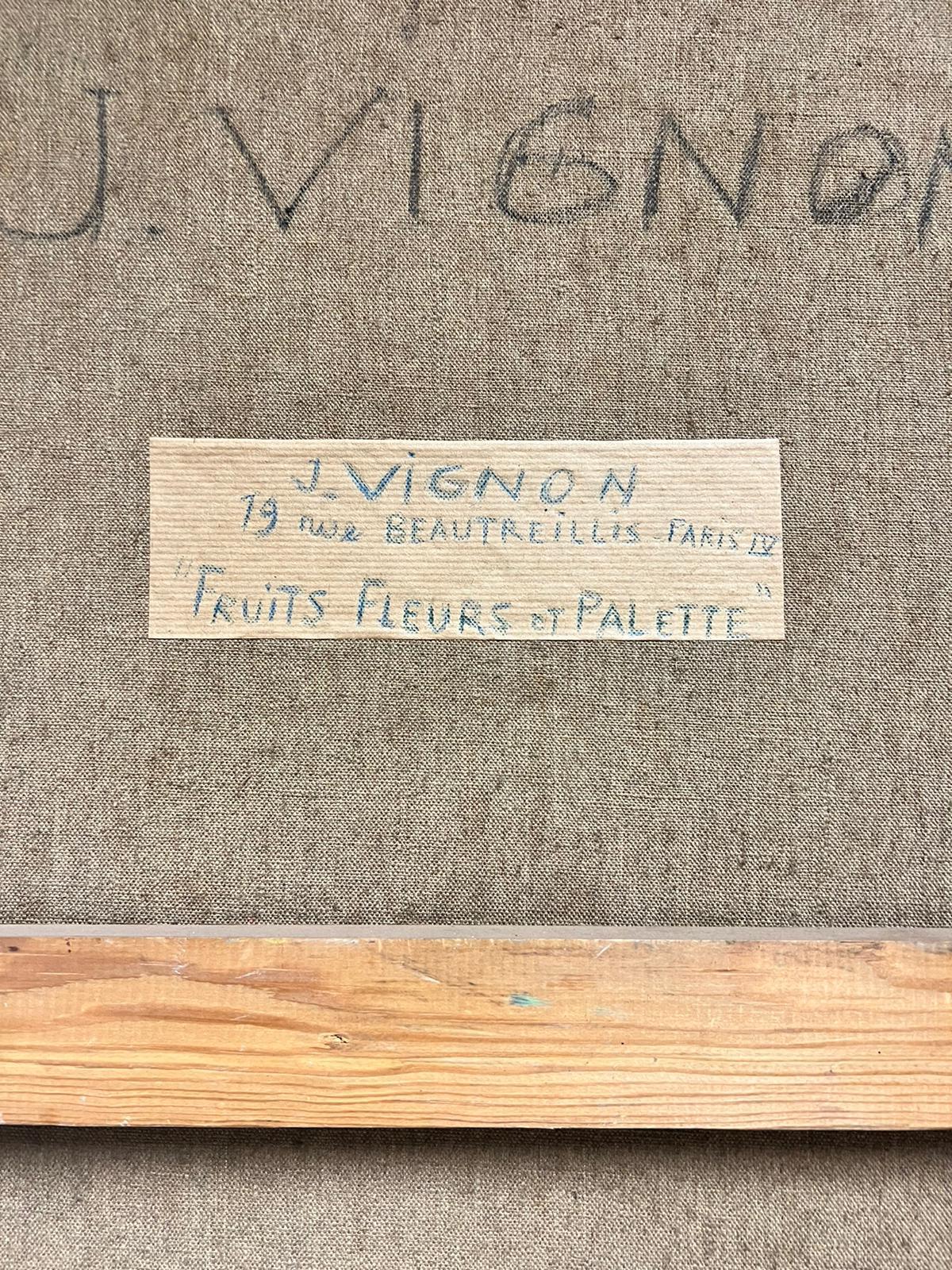 1960's Post-Impresionista Francés Firmado Óleo Frutas Flores Artistas Paleta en venta 2