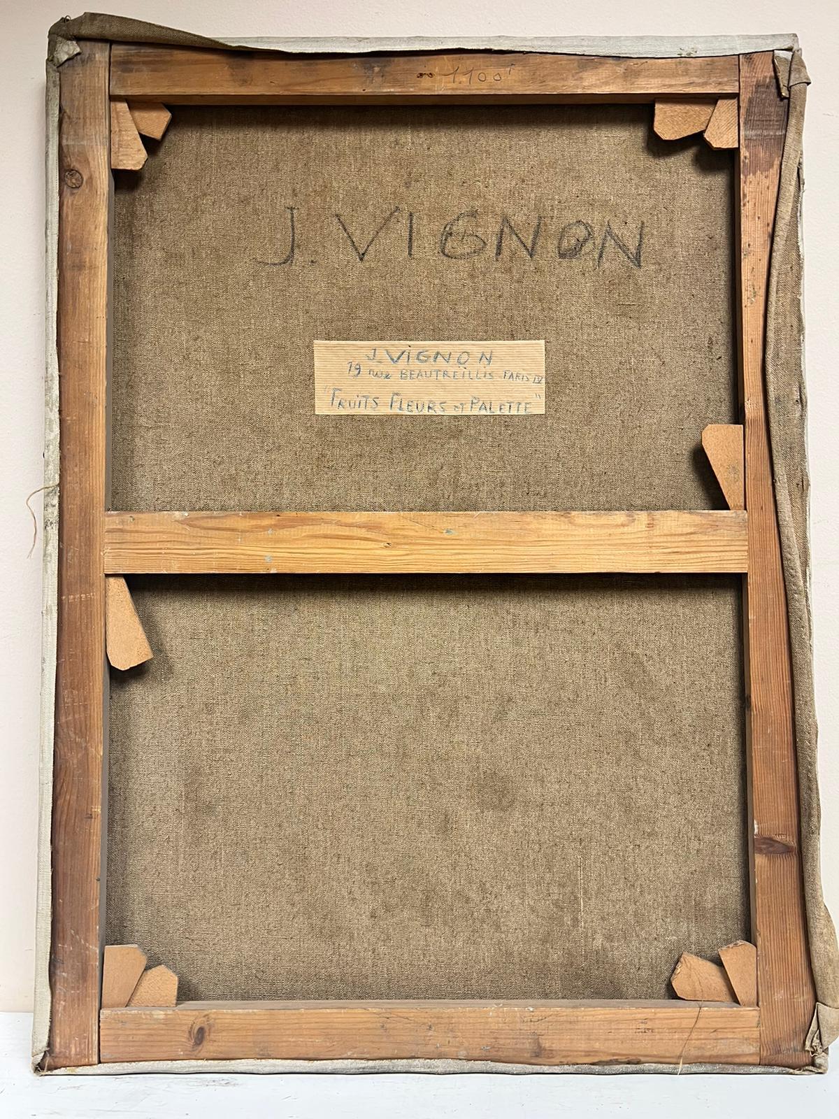 1960's Post-Impresionista Francés Firmado Óleo Frutas Flores Artistas Paleta en venta 3