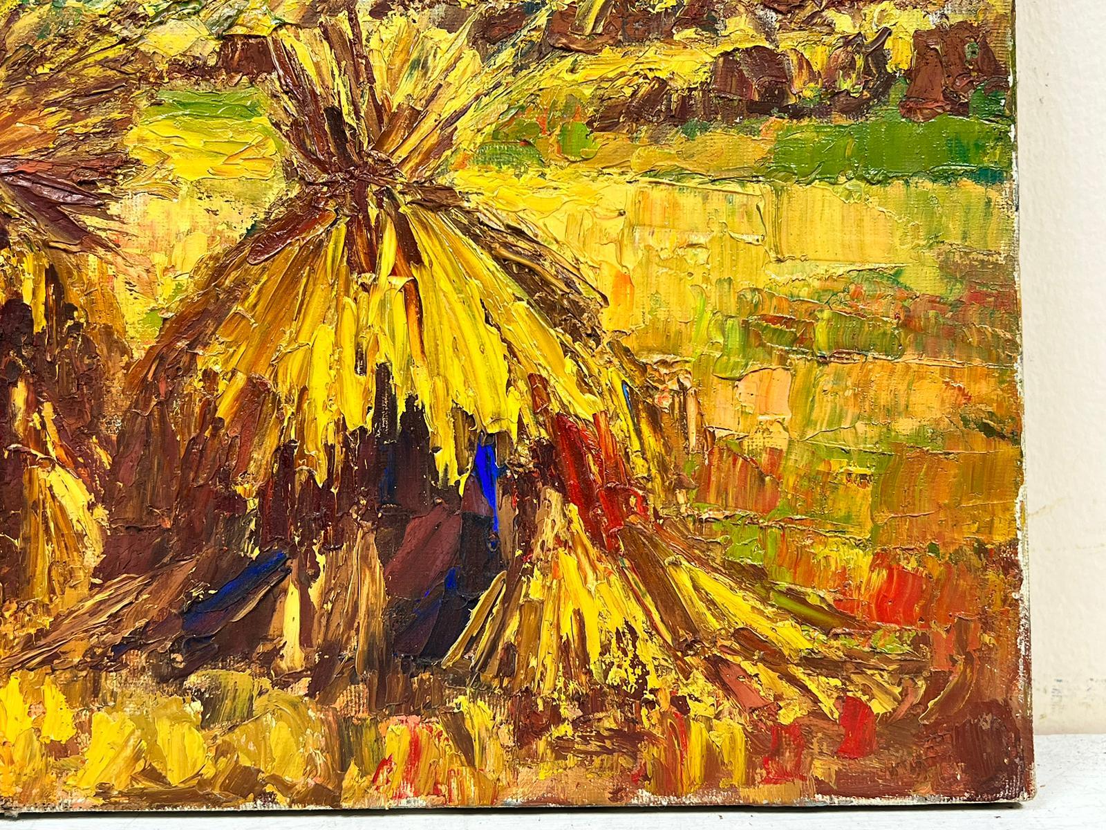 1960’s French Post Impressionist Signed oil Golden Wheat fields Harvest scene For Sale 2