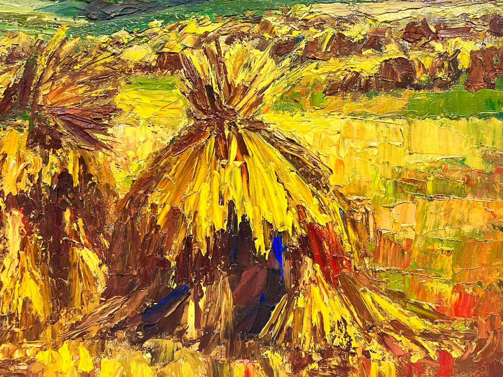 1960’s French Post Impressionist Signed oil Golden Wheat fields Harvest scene For Sale 3