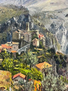 1960s French Post-Impressionist Signed Oil Mountain Village Red Roof Houses