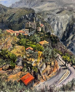 1960s French Post-Impressionist Signed Oil Mountain Village Red Roof Houses