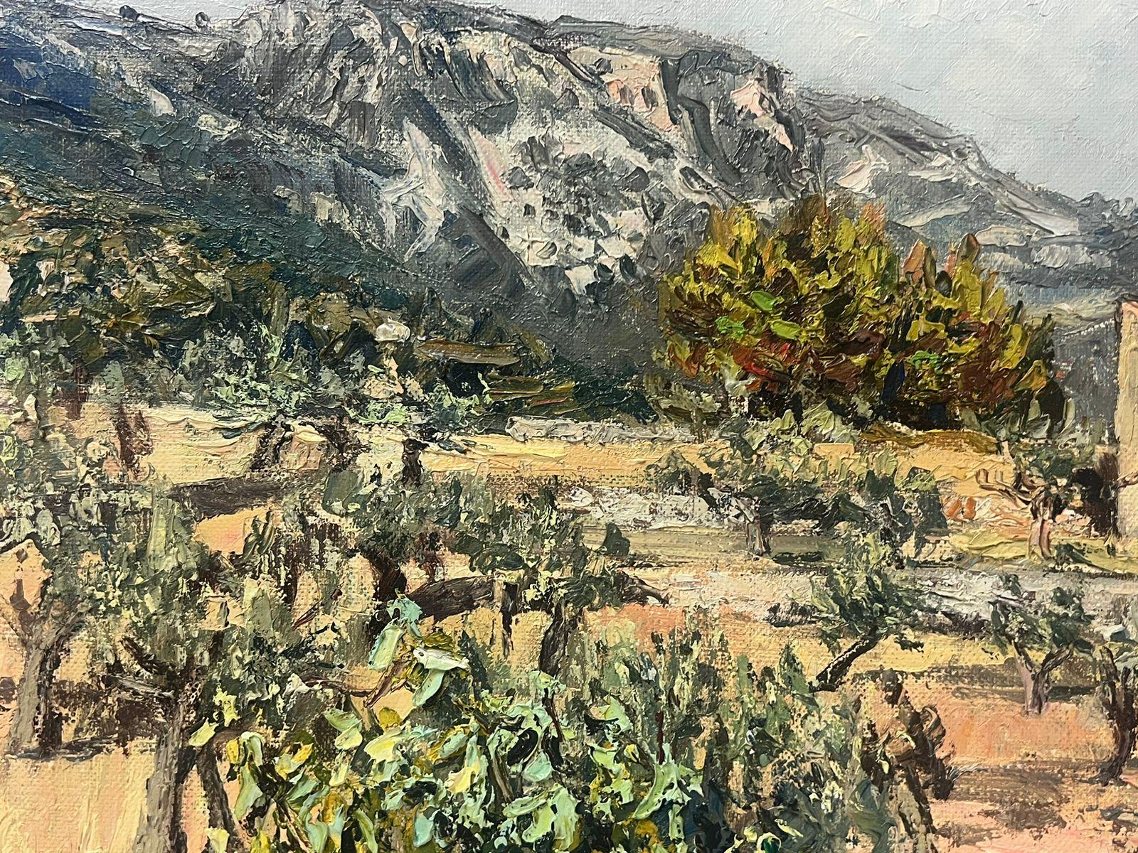 Huile post-impressionniste française des années 1960, signée Olive Groves in Dry Heat Landscape en vente 2