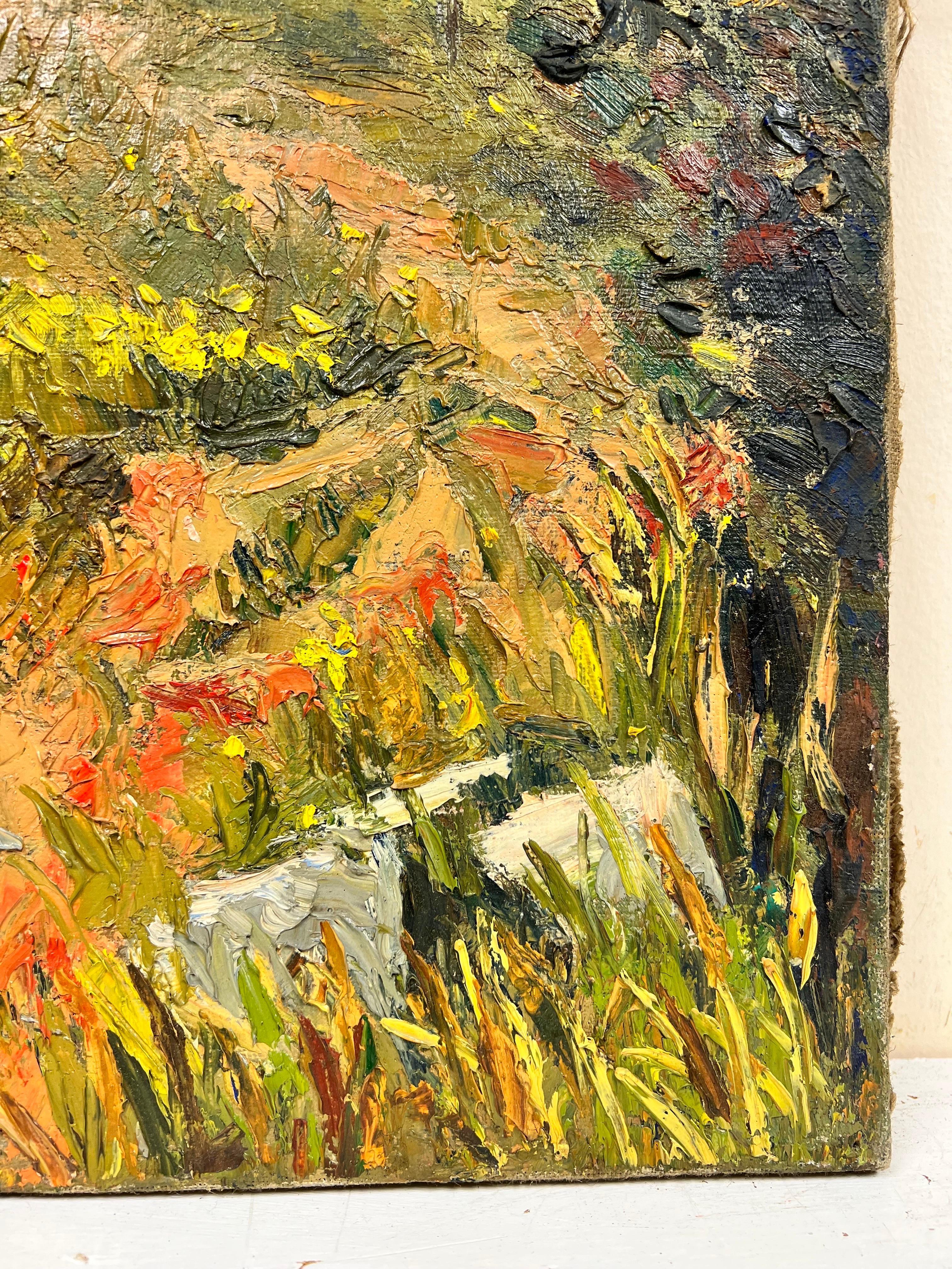 The Provence Countryside
by Josine Vignon (French 1922-2022)
signed lower left
very thick impasto oil painting on canvas, unframed

canvas: 18 x 15 inches

Colors: Green colors, orange, beige, yellow and blue

Very good condition. 

Provenance: from