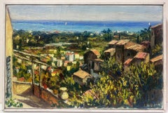 Olio francese post-impressionista del 1960 firmato Townes lungo la costa azzurra