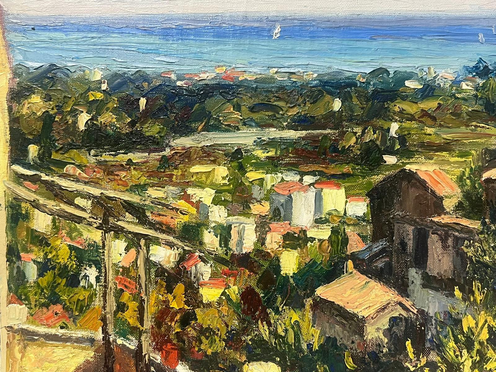 Olio francese post-impressionista del 1960 firmato Townes lungo la costa azzurra - Painting Impressionismo di Josine Vignon