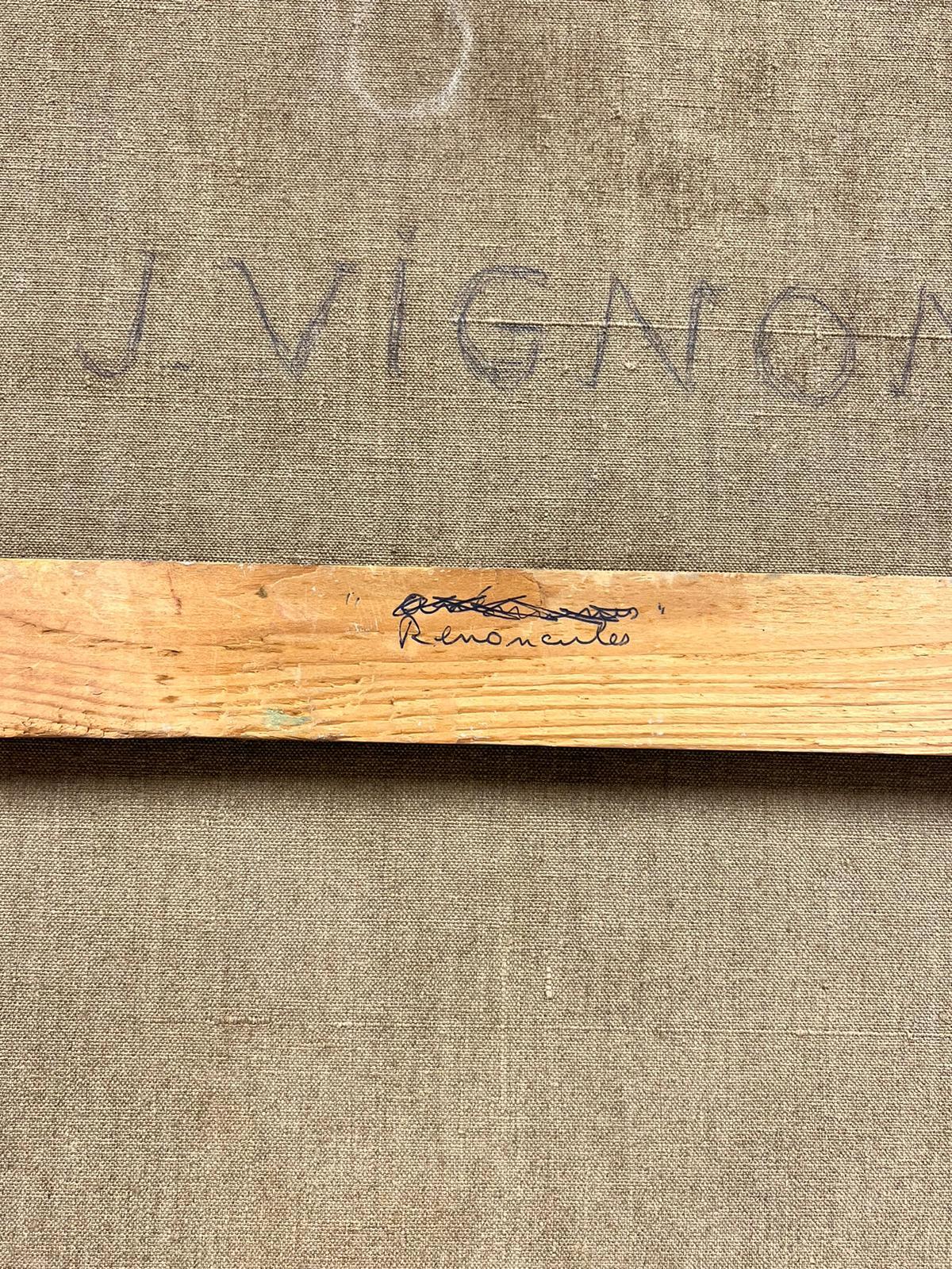 Bodegón francés postimpresionista de 1960 Flores al óleo y paleta de artista en venta 3