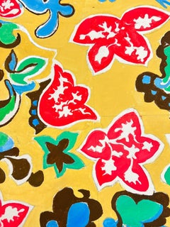 Papel pintado francés de los años 60 con un diseño vibrante de espirales rosas, verdes y azules