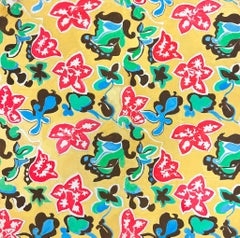 Motif de papier peint français des années 1960 de tourbillons roses, verts et bleus