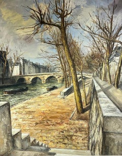 1960s Pont Marie Paris River Seine Original French Post Impressionist Signed Oil