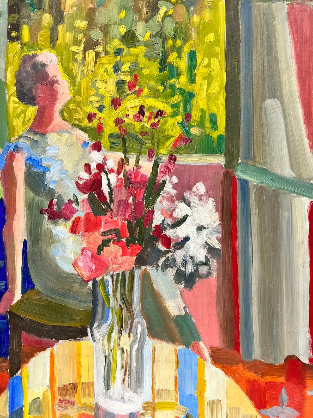 1970's Lady Looking At View The From The Window French Post Impressionist Oil - Post-Impressionist Painting by Josine Vignon