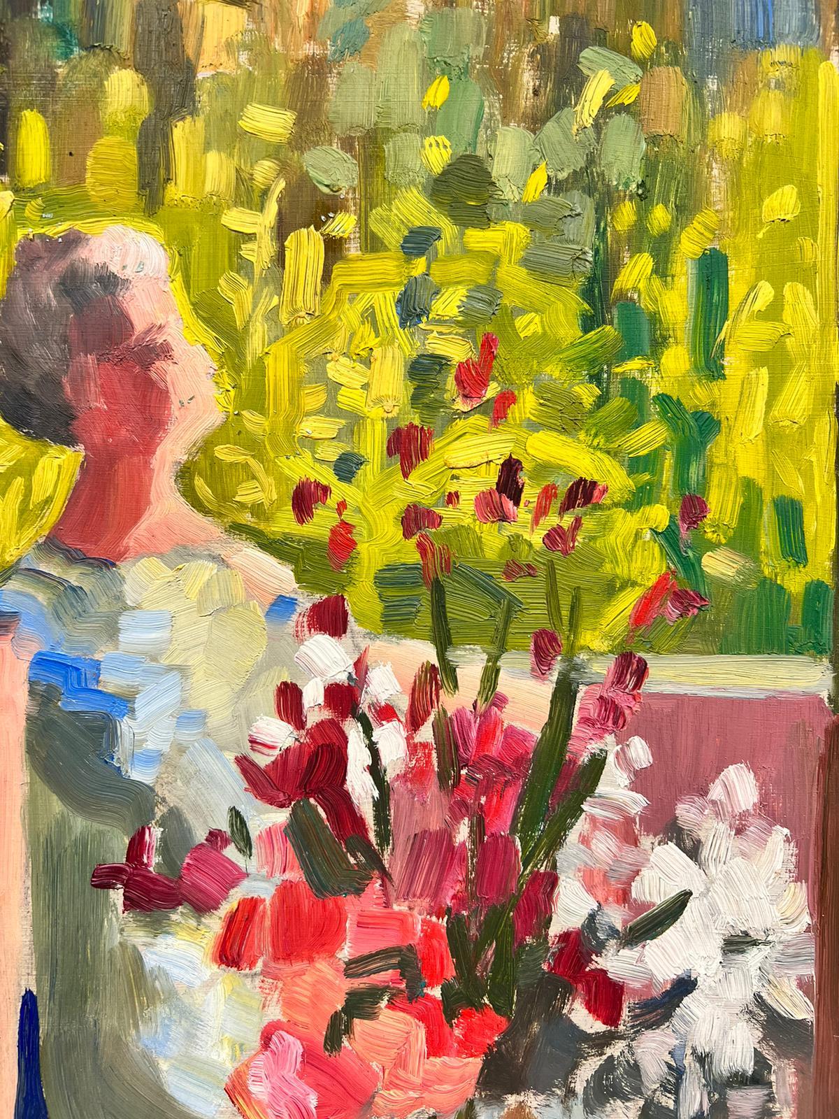 1970's Lady Looking At View The From The Window French Post Impressionist Oil For Sale 2