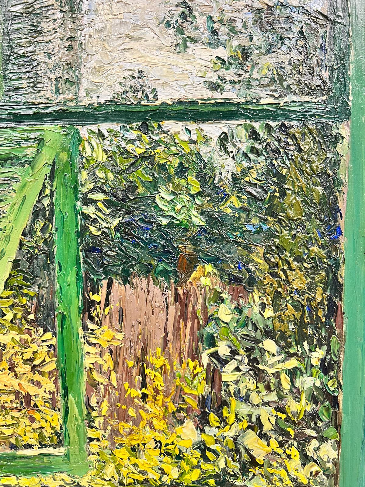 Vue de la scène intérieure d'une fenêtre, huile post-impressionniste française, signée, années 1970 1