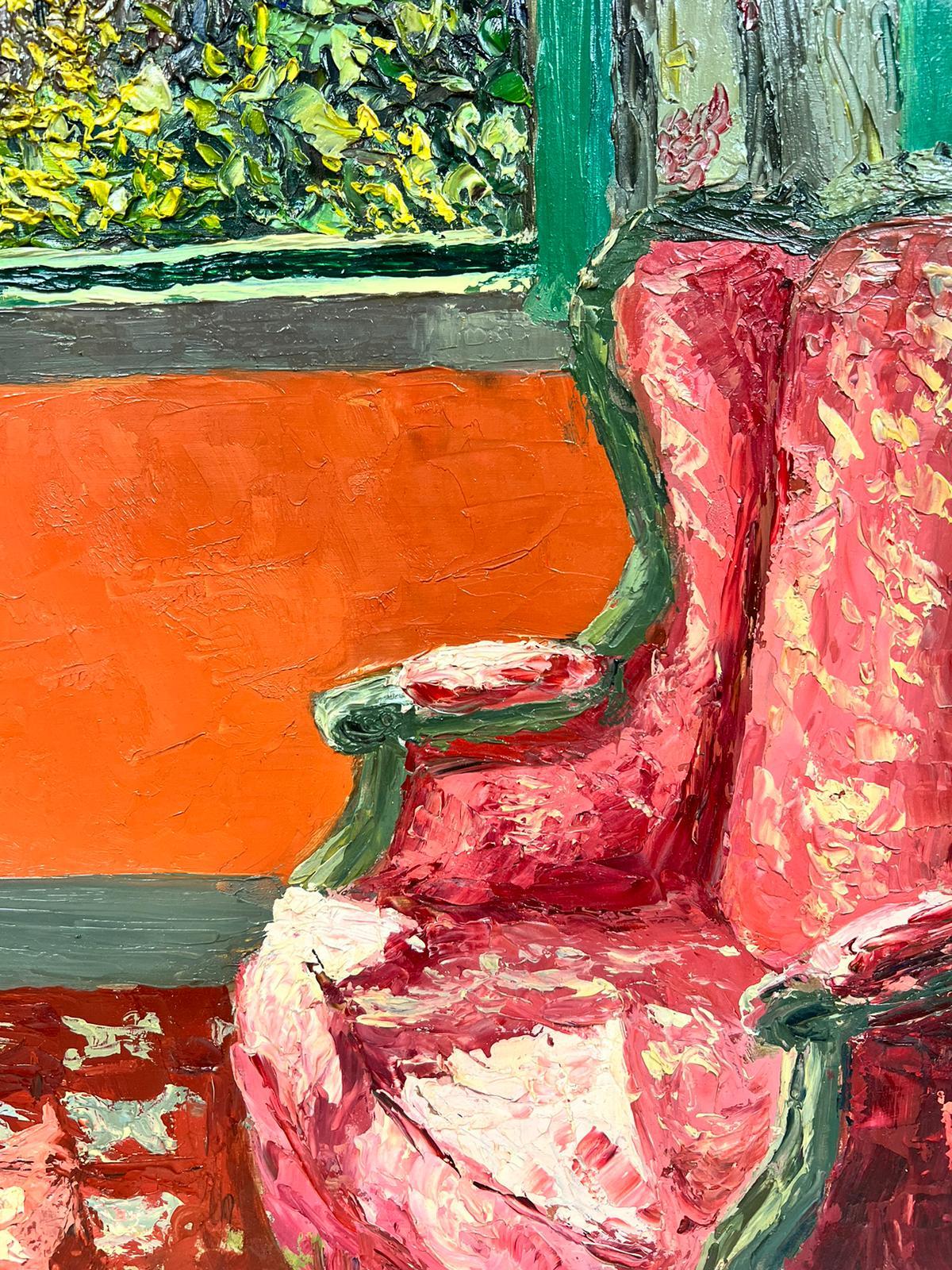 Vue de la scène intérieure d'une fenêtre, huile post-impressionniste française, signée, années 1970 3