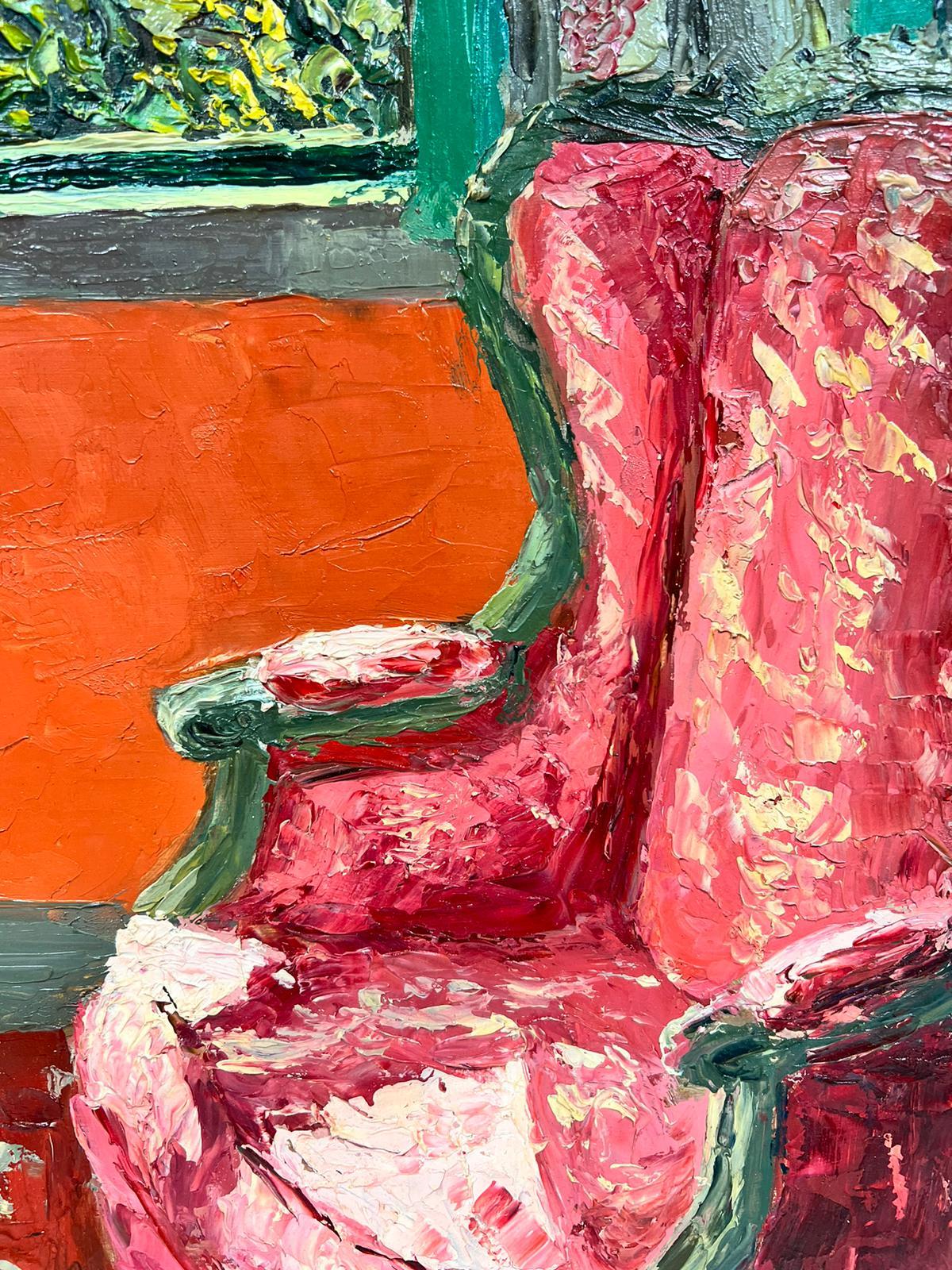 Vue de la scène intérieure d'une fenêtre, huile post-impressionniste française, signée, années 1970 4