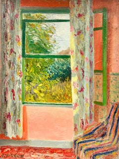1970's View From The Window Interior Scene French Post Impressionist Signed Oil