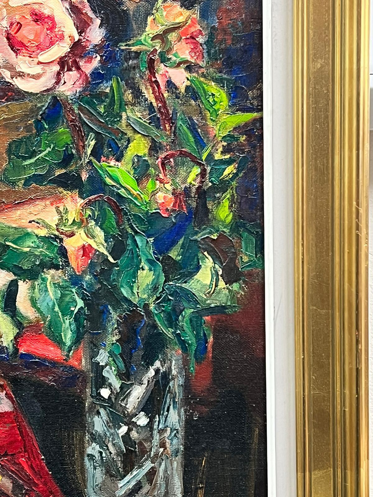 20th Century French Still Life Flowers & Artists Studio Interior original oil - Post-Impressionist Painting by Josine Vignon