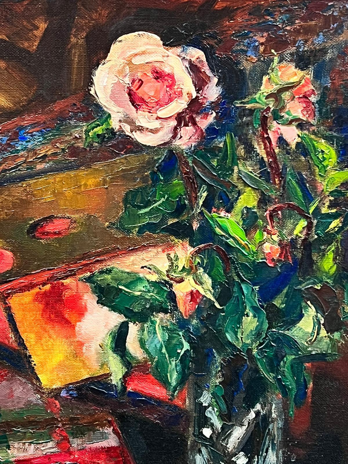 20th Century French Still Life Flowers & Artists Studio Interior original oil For Sale 1