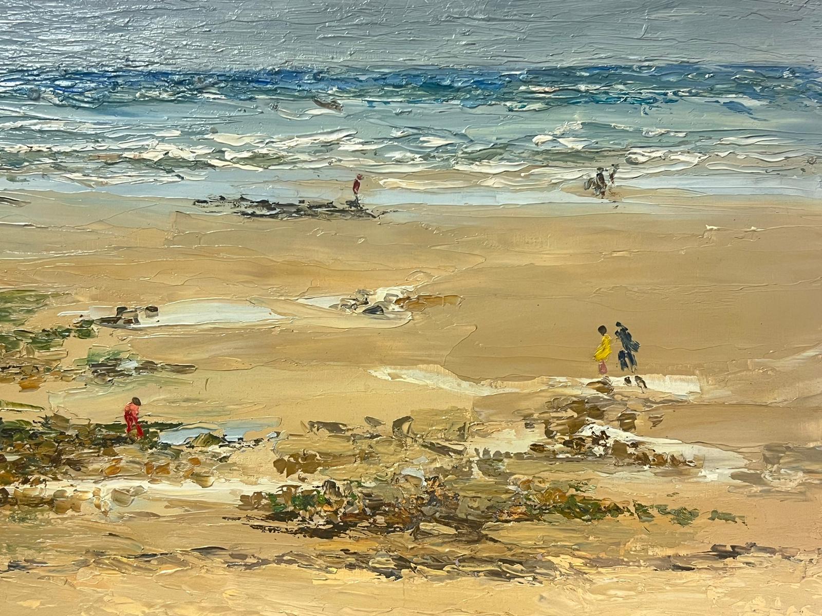 Josine Vignon Figurative Painting - 20th Century Oil Painting Figures Walking on Atmospheric Beach Coastline