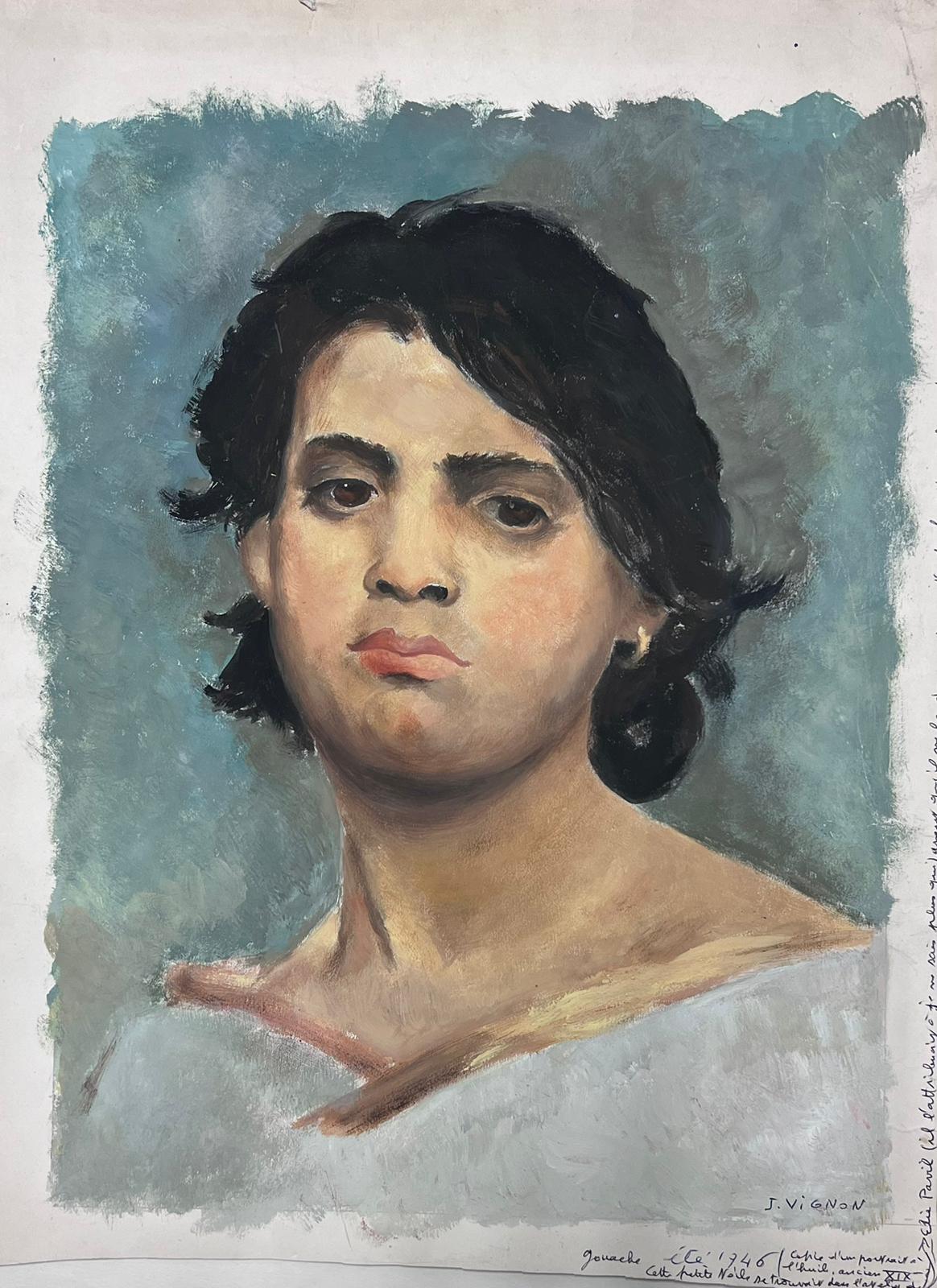 Portrait de femme à la tête et aux épaules du 20e siècle - Painting de Josine Vignon