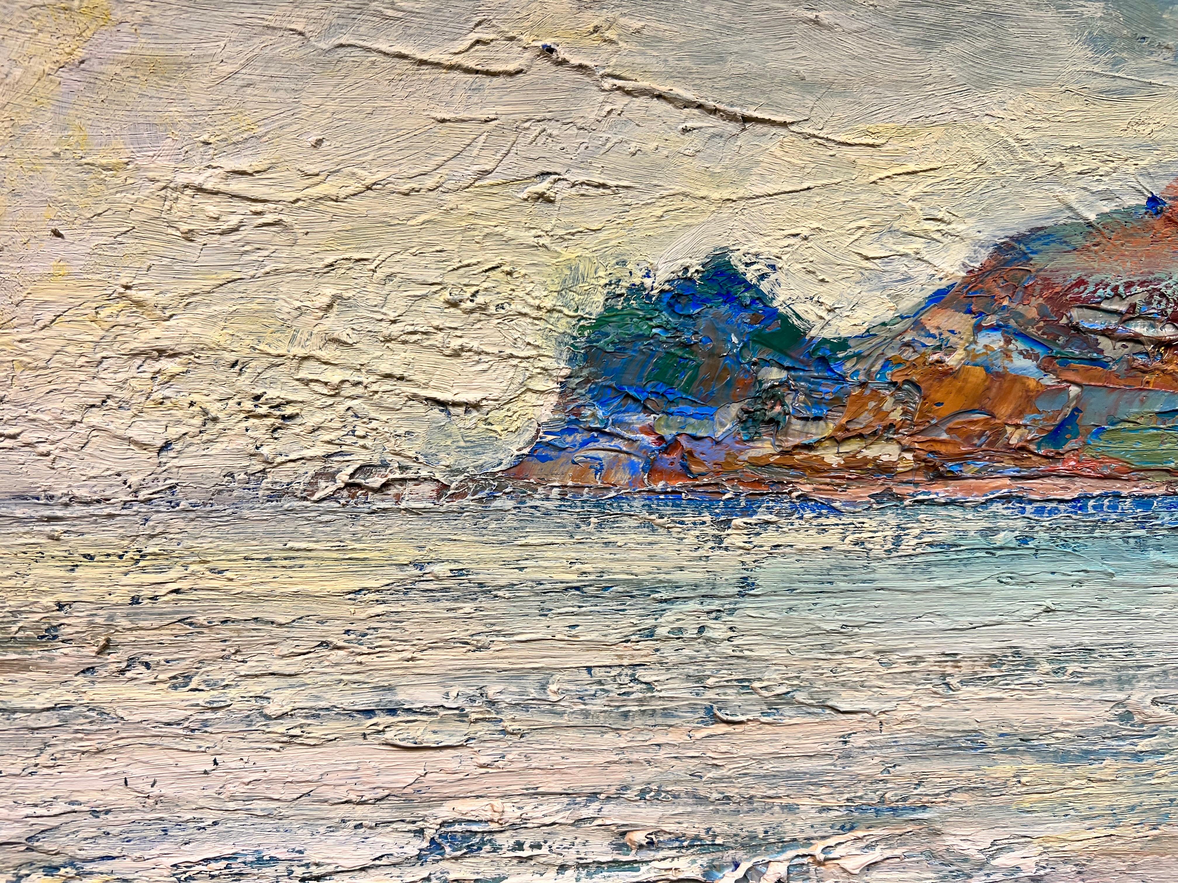 Huile post-impressionniste française du 20e siècle - Scène de plage d'été animée - De nombreuses figures et couleurs en vente 4