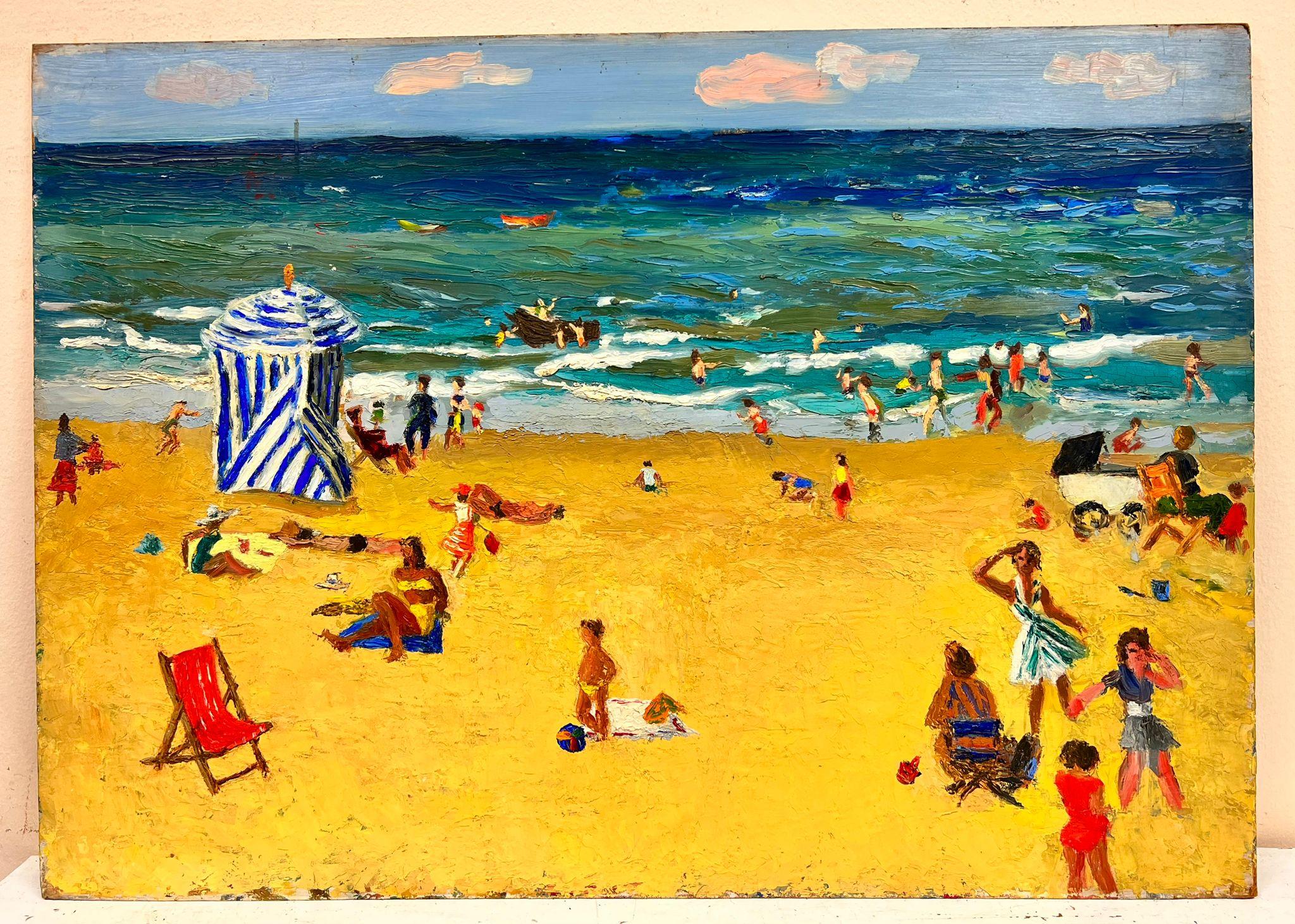 A Fun Day At The Beach In A Hot Summer Day Thick Impasto Oil - Painting by Josine Vignon