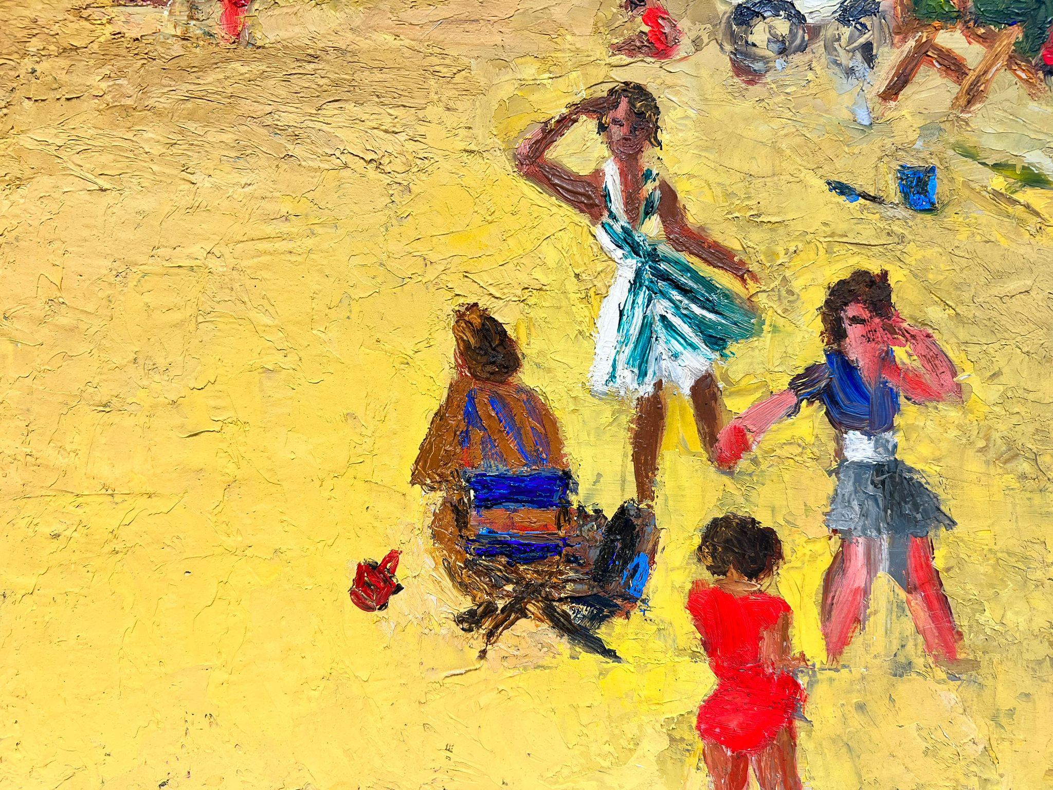 A Fun Day At The Beach In A Hot Summer Day Thick Impasto Oil - Post-Impressionist Painting by Josine Vignon