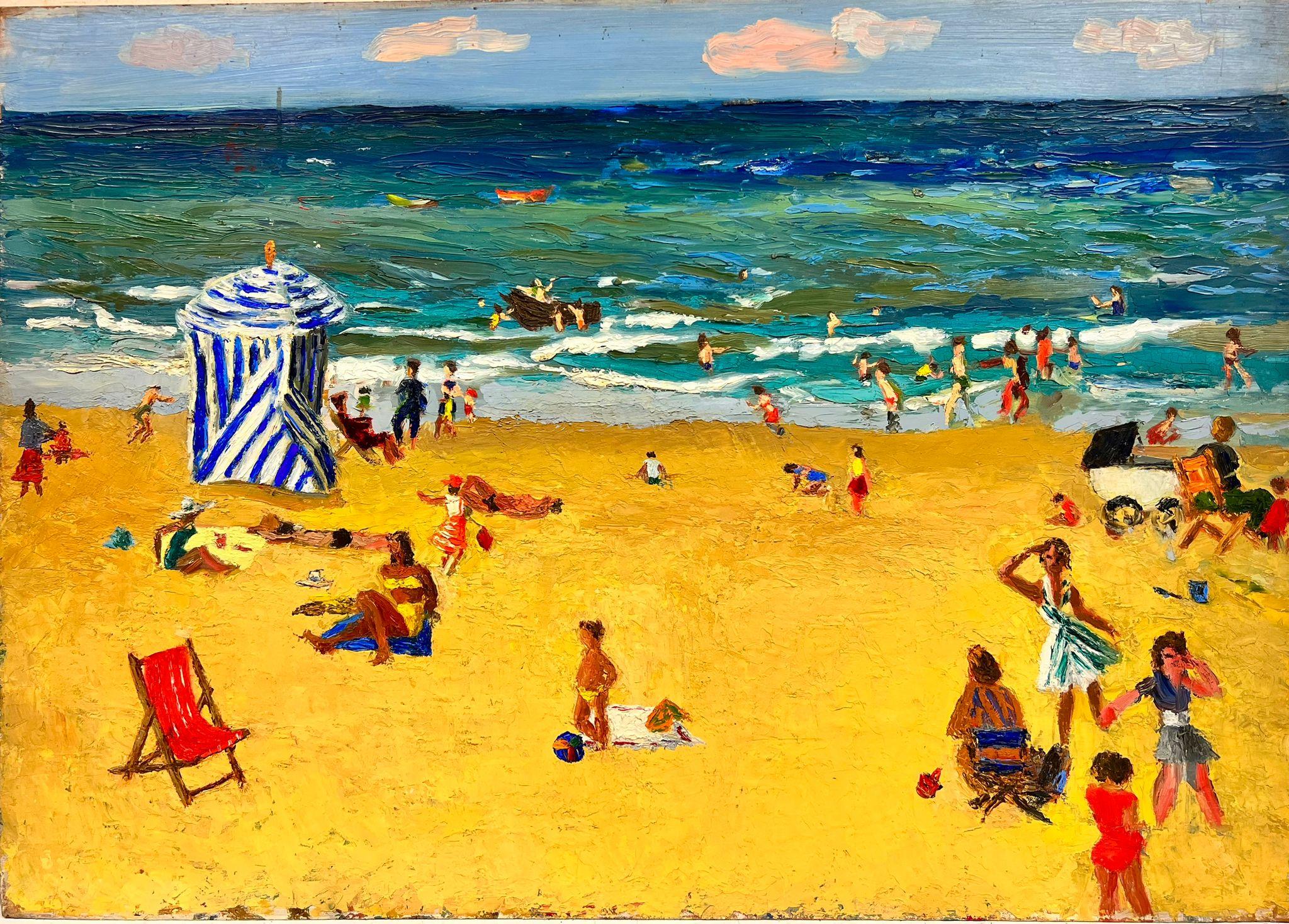Josine Vignon Landscape Painting - A Fun Day At The Beach In A Hot Summer Day Thick Impasto Oil