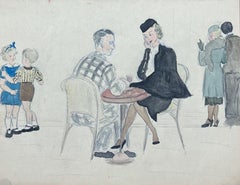 Escena de café vespertino con personajes conversando Acuarela francesa