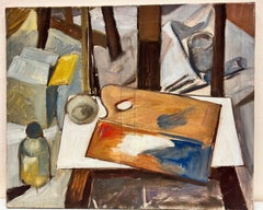 Herramientas de un artista Palet y caballete Escena interior Óleo francés
