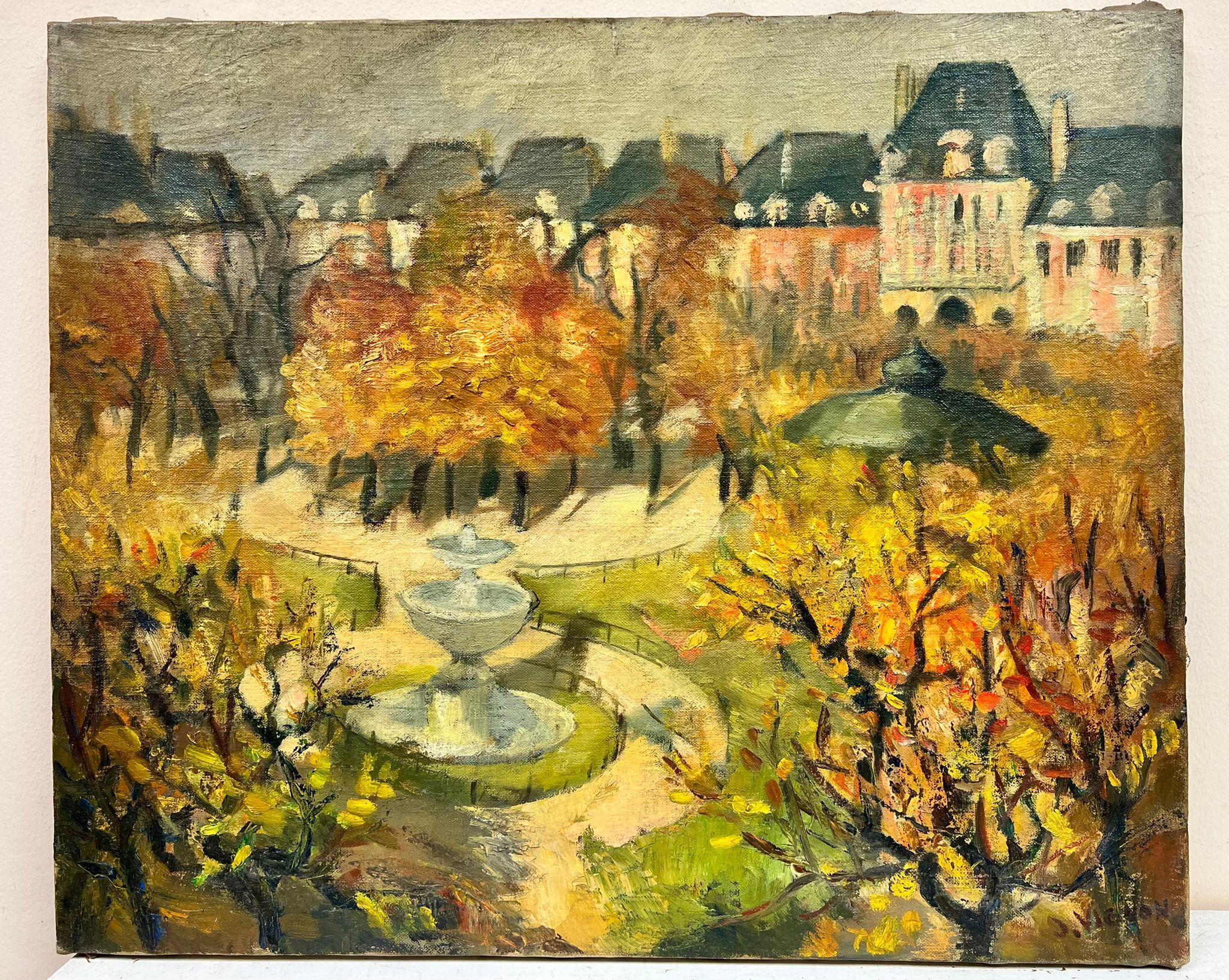 Autumn At Le Maris Park Paris Landscape French Post Impressionist Signed Oil  - Painting by Josine Vignon