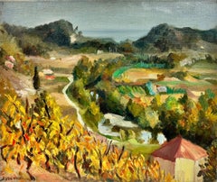 Herbstlandschaft aus Cergnes Stream, Französische postimpressionistische Landschaft, signiert Öl