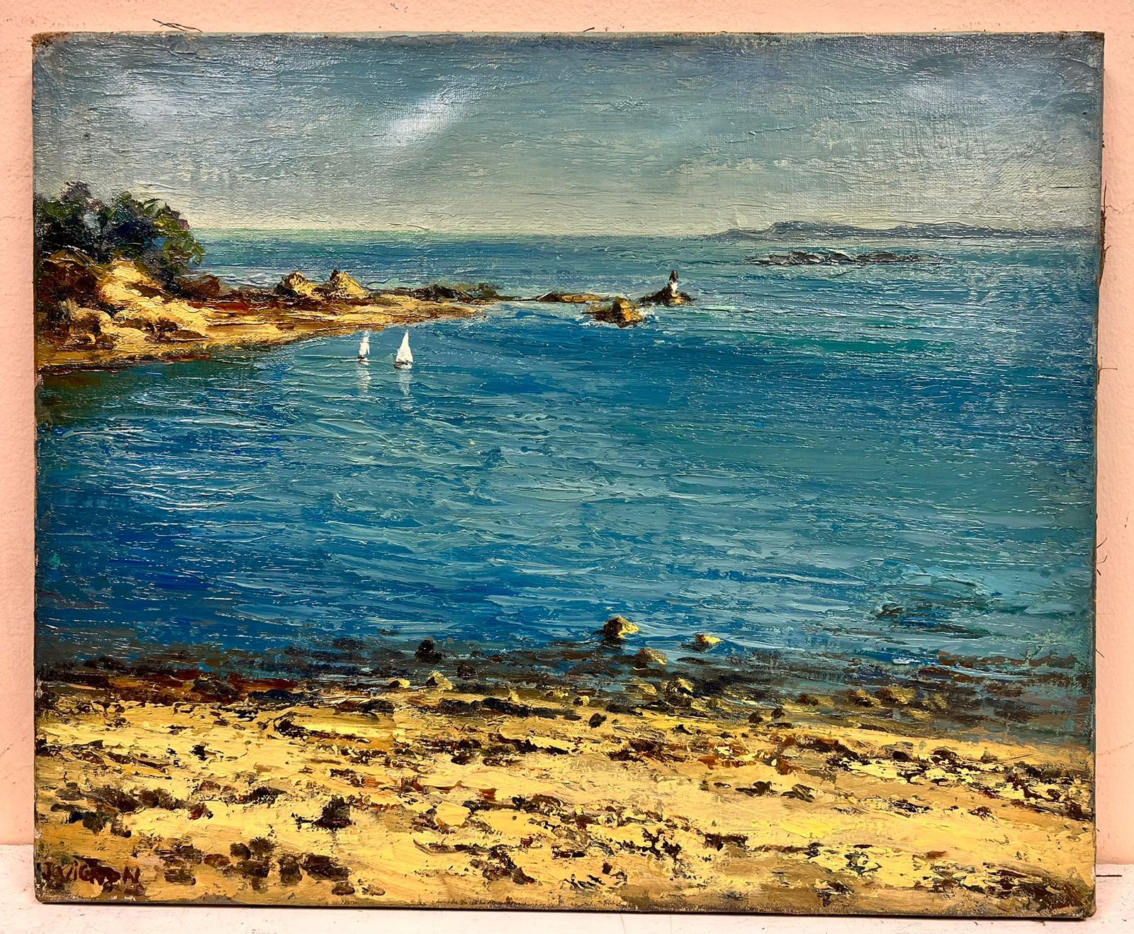 Les mers bleues de la cte sud de la Bretagne Post-impressionniste franaise  Huile signe  - Painting de Josine Vignon