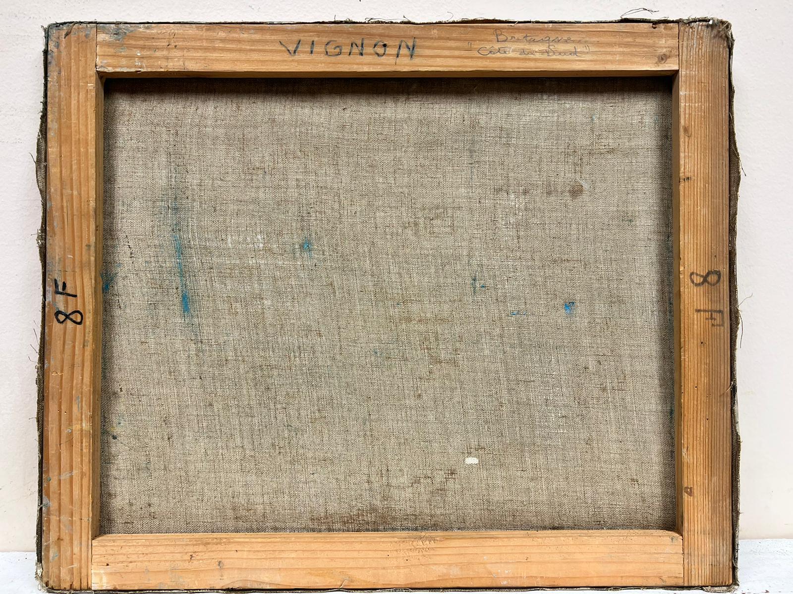 Mari blu della costa meridionale della Bretagna Post Impressionista francese  Olio firmato in vendita 1