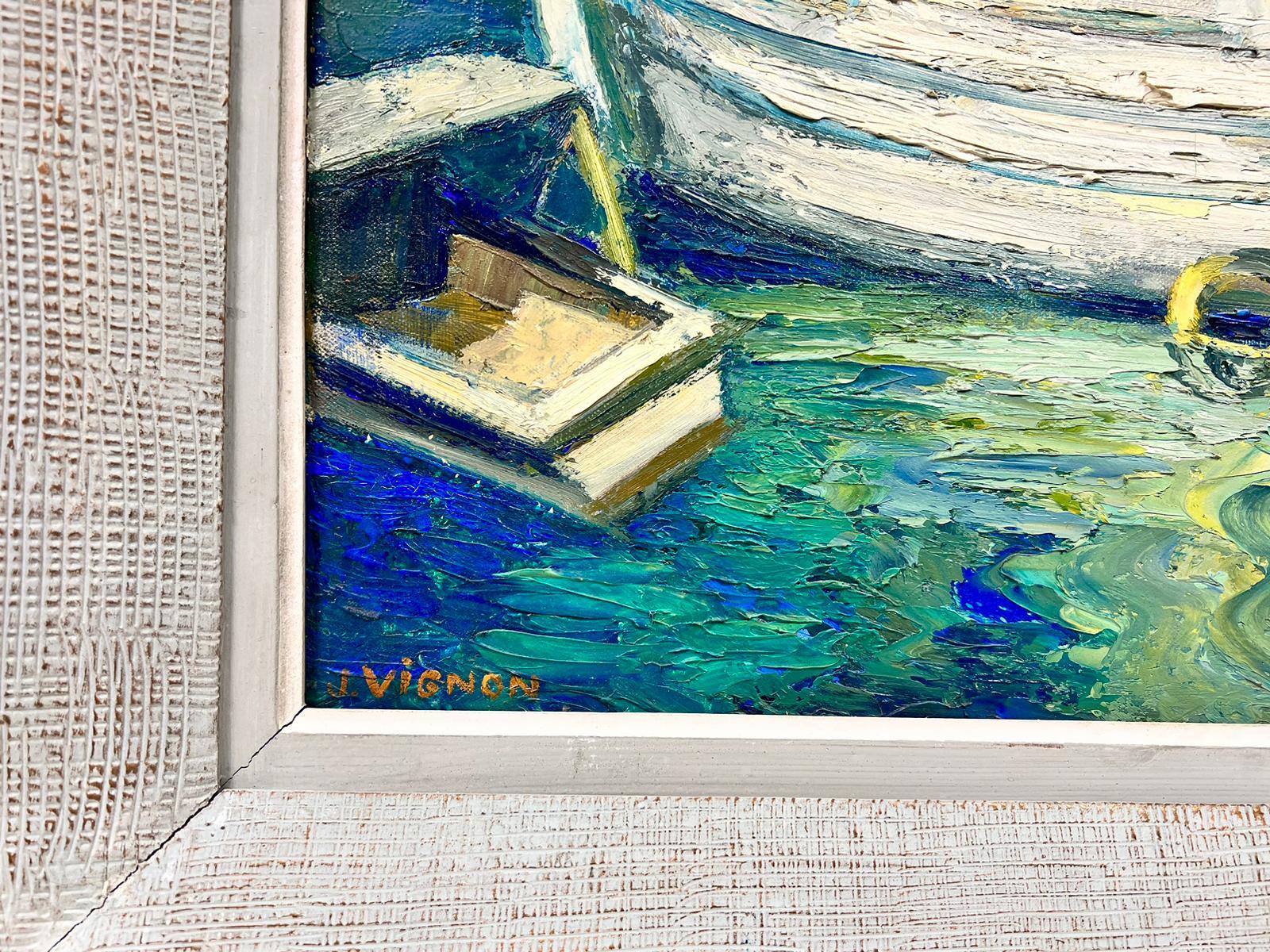 Boats in Mediterranen Hafen, Groes franzsisches postimpressionistisches lgemlde, signiert, 20. Jahrhundert 5