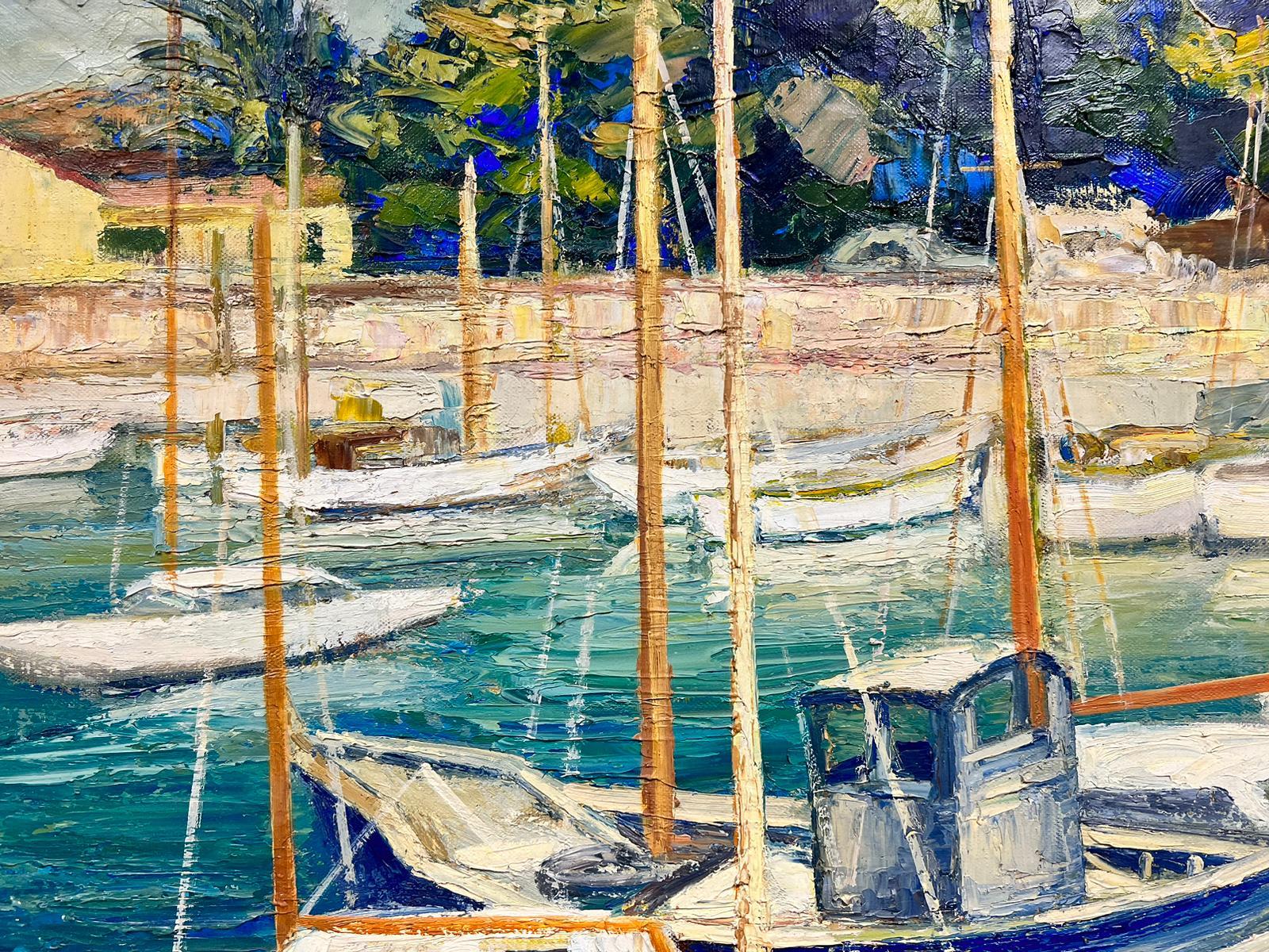 Boats in Mediterranen Hafen, Groes franzsisches postimpressionistisches lgemlde, signiert, 20. Jahrhundert 1
