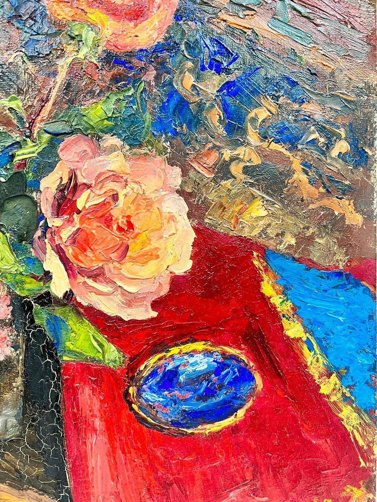 Rose di cane rosa chiaro, brillanti e vibranti, natura morta ad olio - Painting Postimpressionismo di Josine Vignon