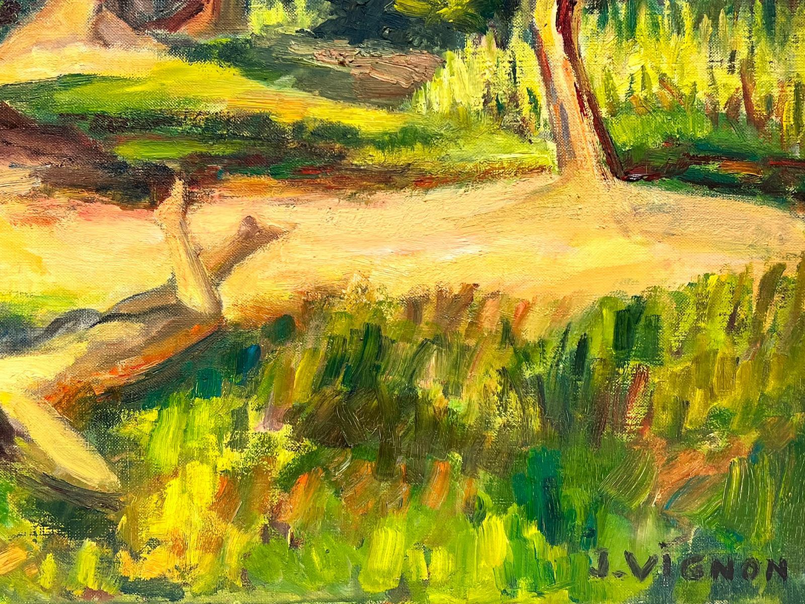 Leuchte Sommer-Holzlandschaft mit goldenem Licht, französisches impressionistisches Ölgemälde (Post-Impressionismus), Painting, von Josine Vignon
