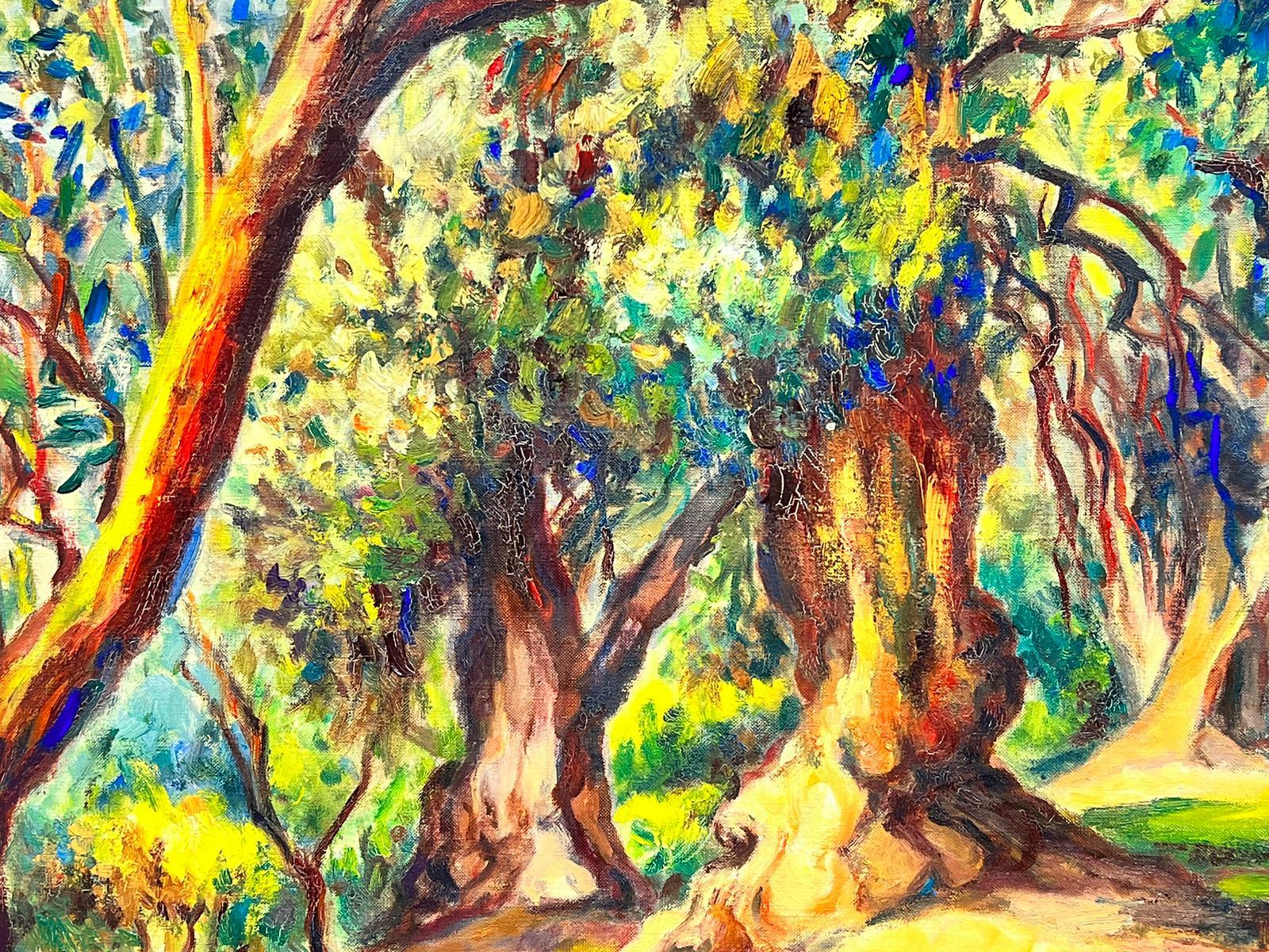 Leuchte Sommer-Holzlandschaft mit goldenem Licht, französisches impressionistisches Ölgemälde im Angebot 2