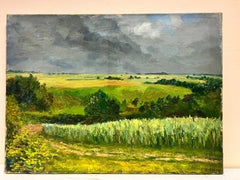 Brooding Atmospheric Green Landscape Huge 1960s French Post Impressionist Oil